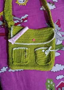 Handmade Crocheted Green Crossbody messnger Bag