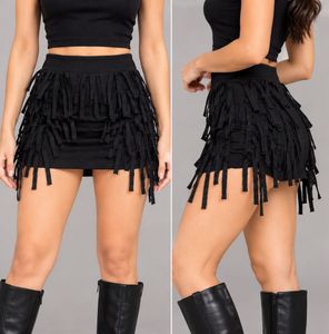Black Fringe Mini Skirt