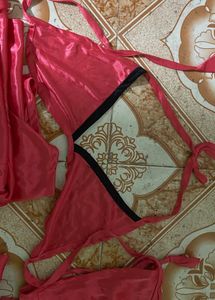 Red Satin Lace Trim Gown
