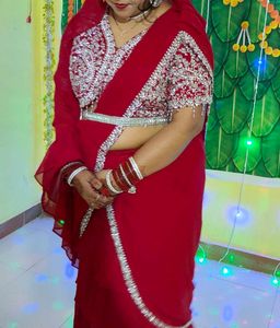Red Embellished Lehenga Saree Xxl Size