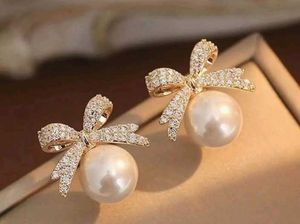 Chic Bow Pearl Ginkgo Leaf Earrings
