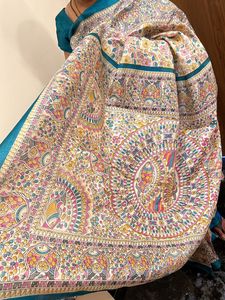 Beautiful Madhubani Print Saree With Stiched Blouse