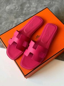 HERMES Pink Leather Slides