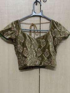 Embroidered olive velvet lehenga