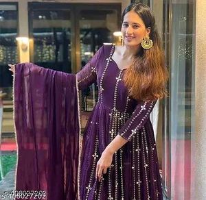 Elegant Purple Embroidered Anarkali Gown