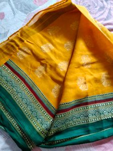 Vibrant Yellow Saree with Green Border