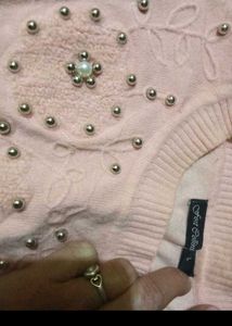 Cute Pink Pearl Embellished Sweater
