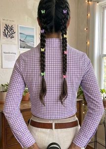 Cute Lavender Gingham Crop Shirt