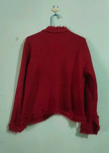 Red Textured Button-Up cardigan