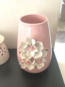 Pink Vase with White Flowers