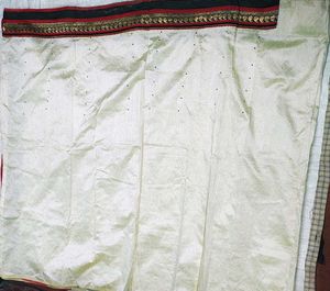 Off-White Saree with Red &amp; Black Border