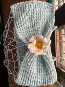 Light Blue Knitted Dupatta with Flower