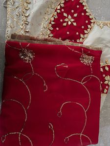 Embellished Red &amp; White  Blouse &amp; duppata