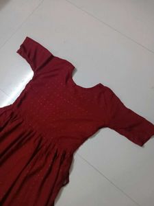 Elegant Red Kurta with Gold Dots