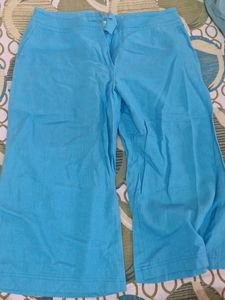 Blue Cropped Wide Leg Pants