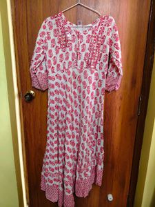Ethnic Printed Flared Anarkali Kurti with Mirror