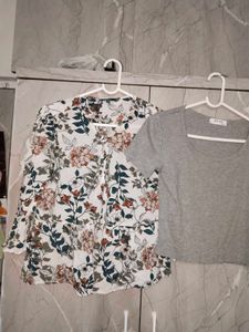 Floral Blouse and Grey Crop Top
