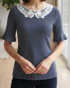 Striped Top with Lace Collar