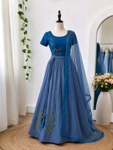 Blue Embroidered Lehenga Choli Set