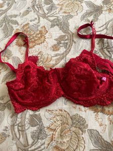Lace Trimmed Red Bra