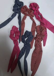 Premium Quality Ribbon Scrunchies.Polka Dots (Pack Of 6)