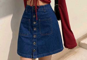 Denim Button-Front Mini Skirt