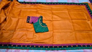 Orange Silk Saree with Embroidered Blouse