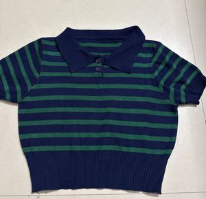 Striped Polo crop tshirt