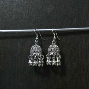 Oxidised Silver Jhumka Earrings