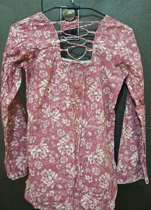 Pink Floral Print Kurta Top
