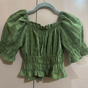 Smocked Puff Sleeve Crop Top