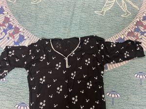 Black Floral Print Kurta