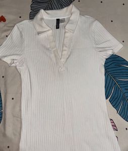 Ribbed White Polo Dress