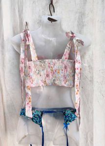I. Floral Corset Top with Blue Lace Detail