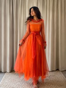 Stunning Orange Tulle Maxi Dress
