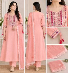 Elegant Peach Embroidered Kurta Set