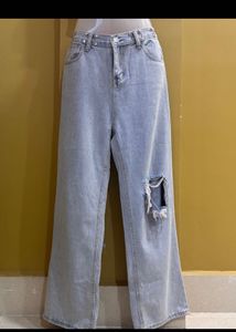 Light Wash Ripped Wide Leg Jeans