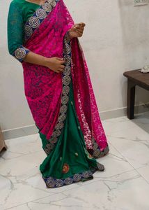 Stunning Pink and Green Embroidered Saree