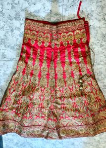 Red &amp; Gold Embroidered Lehenga Set