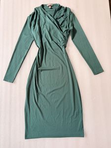 Elegant Green Long Sleeve Midi Dress