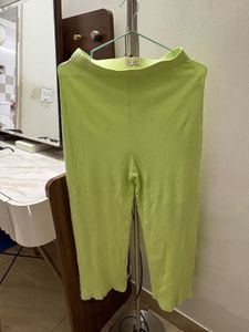 Lime Green Ribbed Cropped Pants
