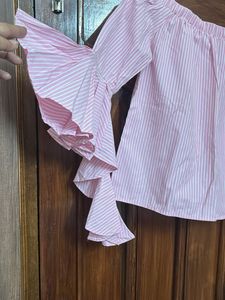 Pink Striped Off-Shoulder Bell Sleeve Top