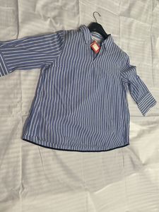 Blue &amp; White Striped Collared Top