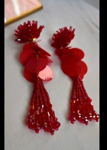 Stunning Red Beaded Tassel Earrings