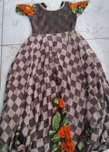 Beautiful brown floral long frock ♥️
