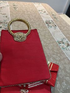 Combo of 3- Heavy Red Golden Clutch with Zari