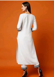 Elegant White Kurta Set with Black Embroidery