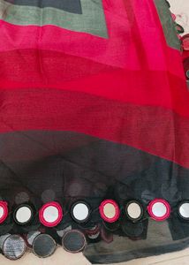 Elegant Red &amp; Black Striped Saree