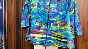 Vibrant Abstract Print Zip-Up Jacket