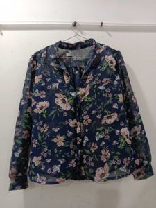 Navy Floral Sheer Blouse top